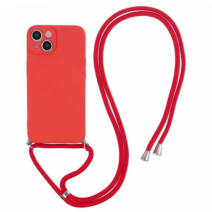 For iPhone 14 Case Rubberized TPU Smartphone Back Cover with Long Lanyard