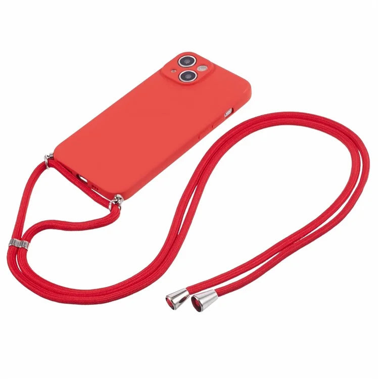 For iPhone 14 Case Rubberized TPU Smartphone Back Cover with Long Lanyard