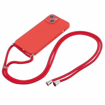 For iPhone 14 Case Rubberized TPU Smartphone Back Cover with Long Lanyard
