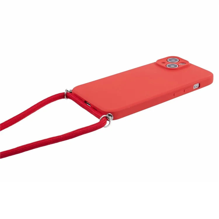 For iPhone 14 Case Rubberized TPU Smartphone Back Cover with Long Lanyard