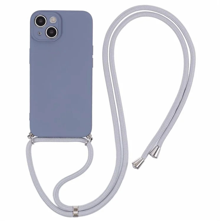 For iPhone 14 Case Rubberized TPU Smartphone Back Cover with Long Lanyard