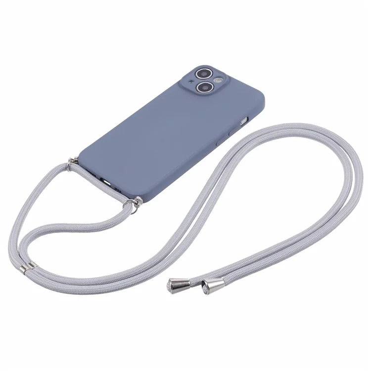 For iPhone 14 Case Rubberized TPU Smartphone Back Cover with Long Lanyard