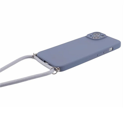 For iPhone 14 Case Rubberized TPU Smartphone Back Cover with Long Lanyard