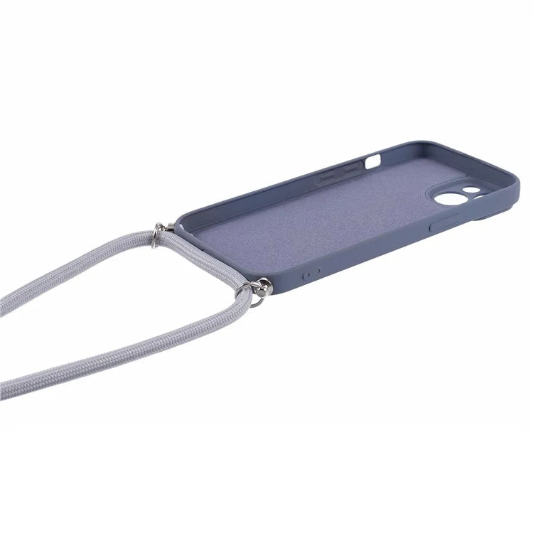 For iPhone 14 Case Rubberized TPU Smartphone Back Cover with Long Lanyard