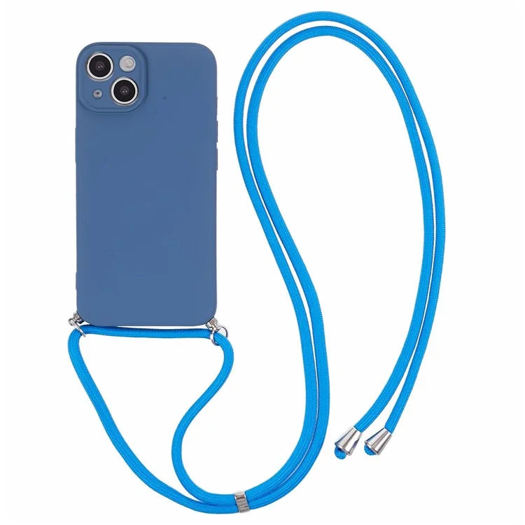 For iPhone 14 Case Rubberized TPU Smartphone Back Cover with Long Lanyard