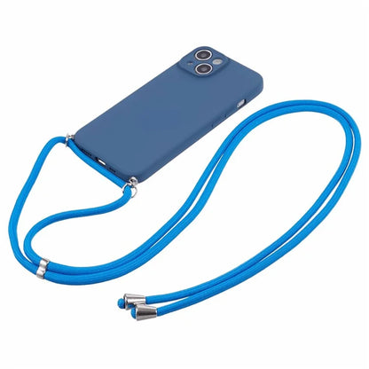 For iPhone 14 Case Rubberized TPU Smartphone Back Cover with Long Lanyard