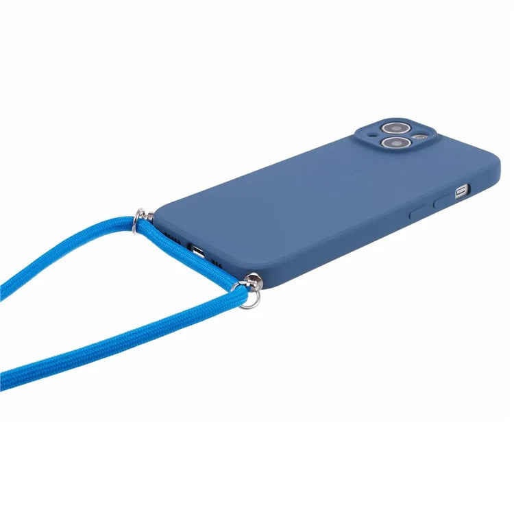 For iPhone 14 Case Rubberized TPU Smartphone Back Cover with Long Lanyard