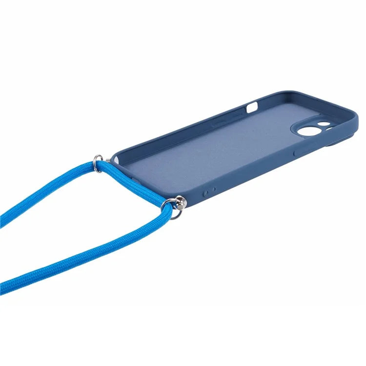 For iPhone 14 Case Rubberized TPU Smartphone Back Cover with Long Lanyard