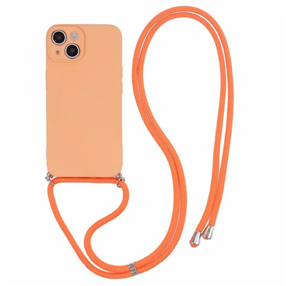 For iPhone 14 Case Rubberized TPU Smartphone Back Cover with Long Lanyard