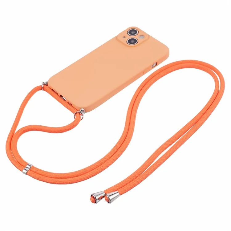 For iPhone 14 Case Rubberized TPU Smartphone Back Cover with Long Lanyard