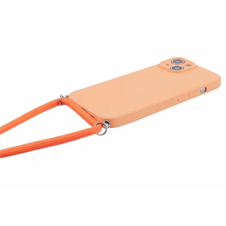 For iPhone 14 Case Rubberized TPU Smartphone Back Cover with Long Lanyard