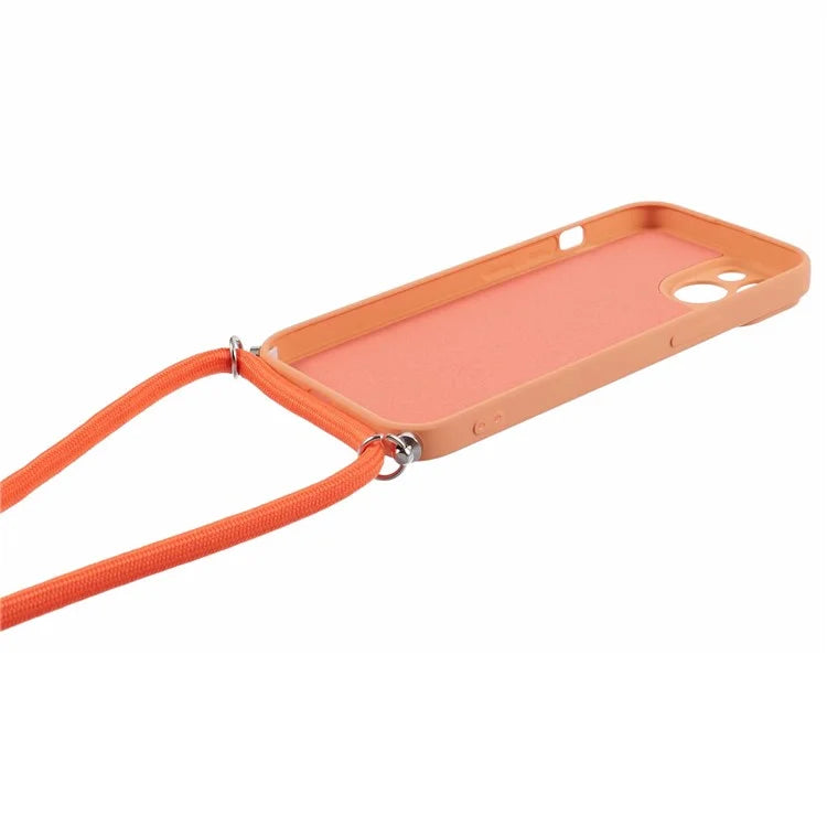 For iPhone 14 Case Rubberized TPU Smartphone Back Cover with Long Lanyard
