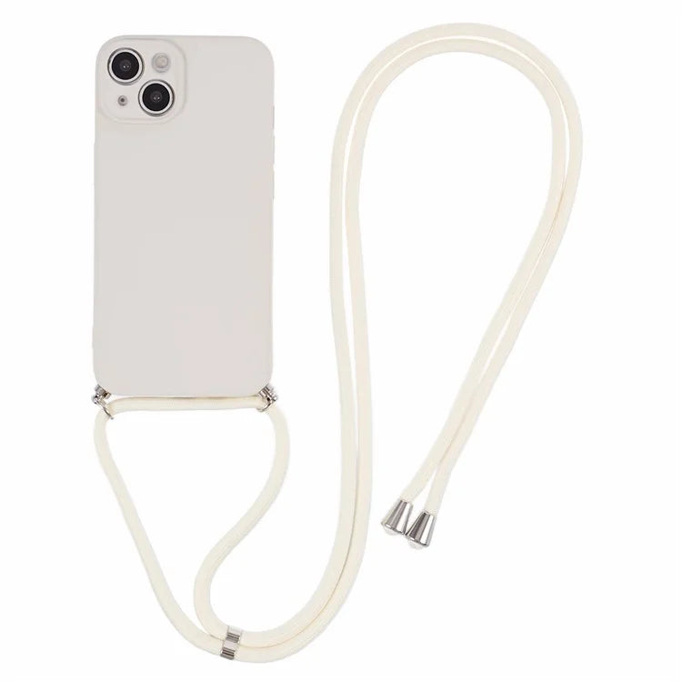 For iPhone 14 Case Rubberized TPU Smartphone Back Cover with Long Lanyard
