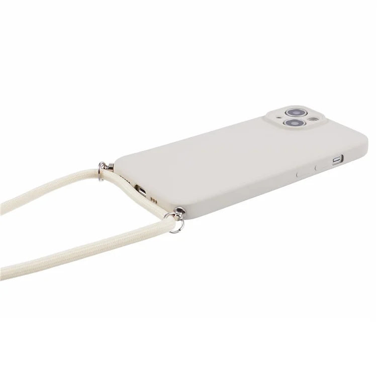 For iPhone 14 Case Rubberized TPU Smartphone Back Cover with Long Lanyard
