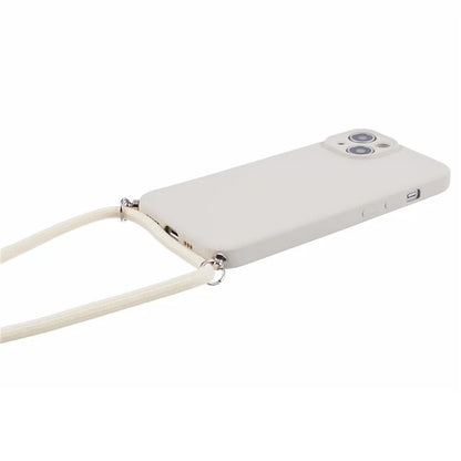 For iPhone 14 Case Rubberized TPU Smartphone Back Cover with Long Lanyard