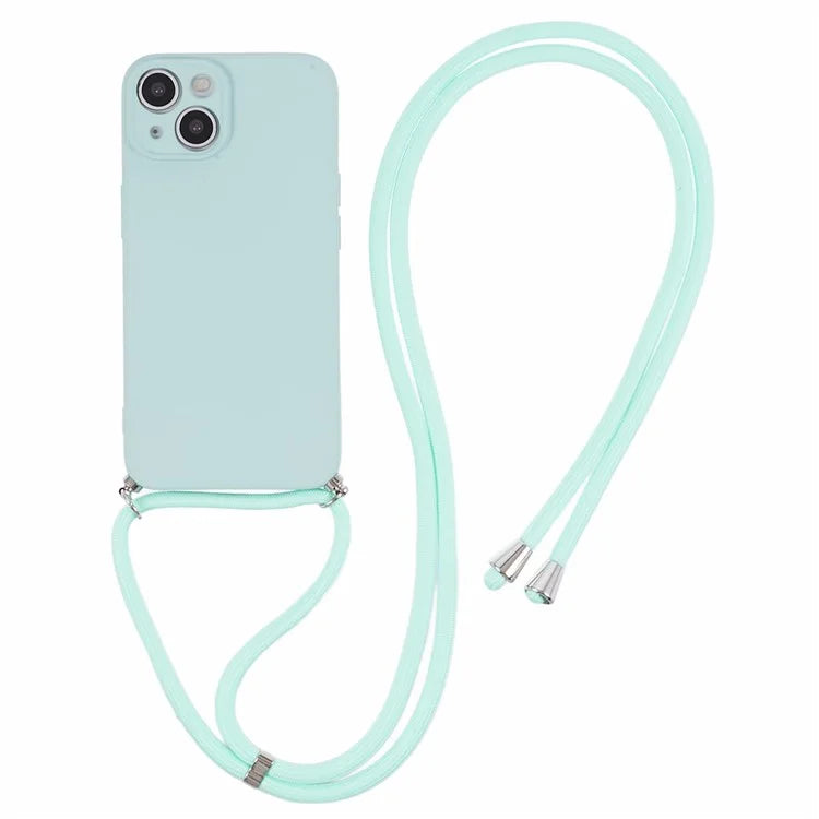 For iPhone 14 Case Rubberized TPU Smartphone Back Cover with Long Lanyard