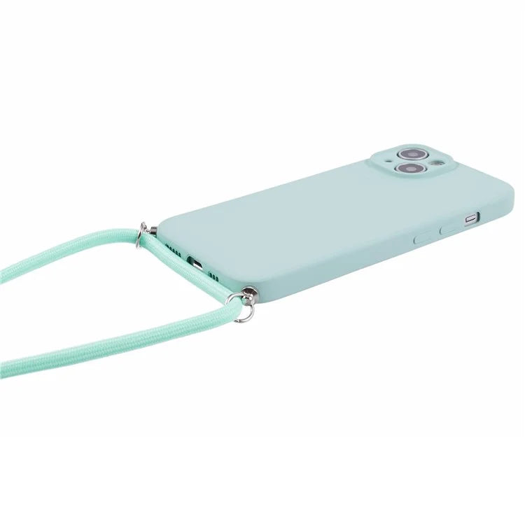 For iPhone 14 Case Rubberized TPU Smartphone Back Cover with Long Lanyard
