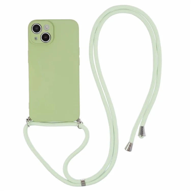 For iPhone 14 Case Rubberized TPU Smartphone Back Cover with Long Lanyard