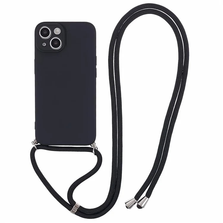 For iPhone 14 Case Rubberized TPU Smartphone Back Cover with Long Lanyard