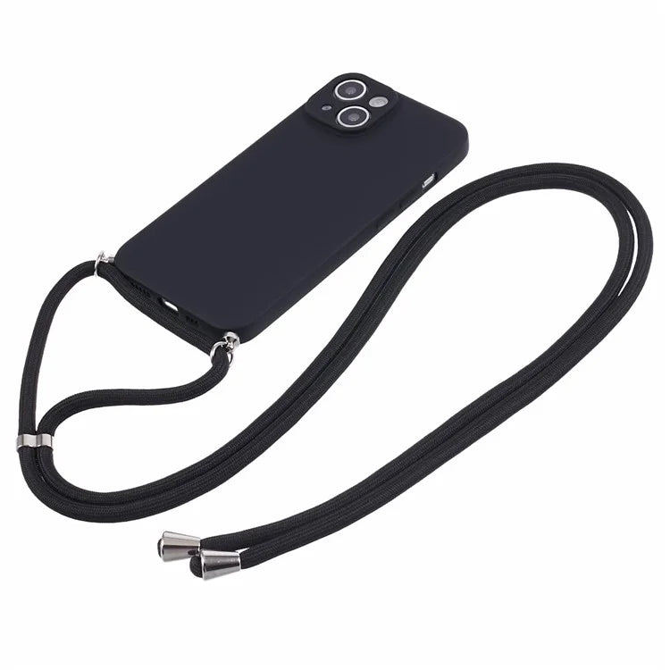 For iPhone 14 Case Rubberized TPU Smartphone Back Cover with Long Lanyard