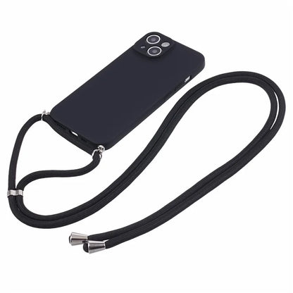 For iPhone 14 Case Rubberized TPU Smartphone Back Cover with Long Lanyard