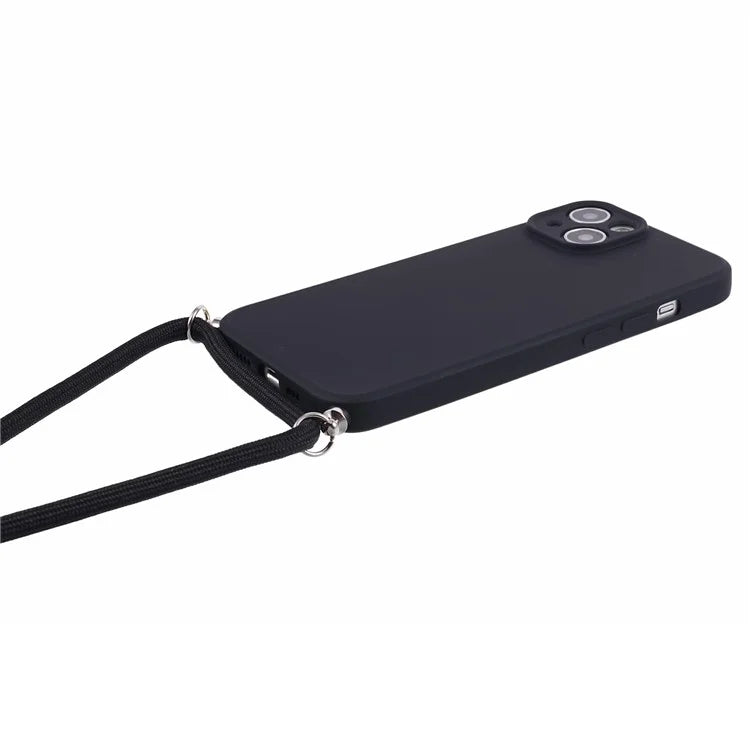 For iPhone 14 Case Rubberized TPU Smartphone Back Cover with Long Lanyard
