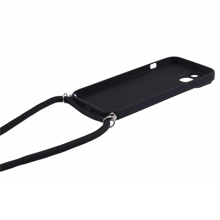For iPhone 14 Case Rubberized TPU Smartphone Back Cover with Long Lanyard