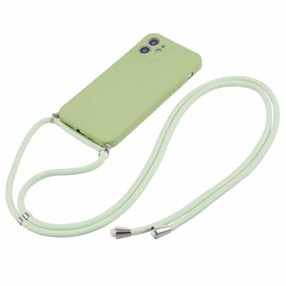 For iPhone 11 TPU Case Fiber Lining Protective Phone Cover with Long Lanyard