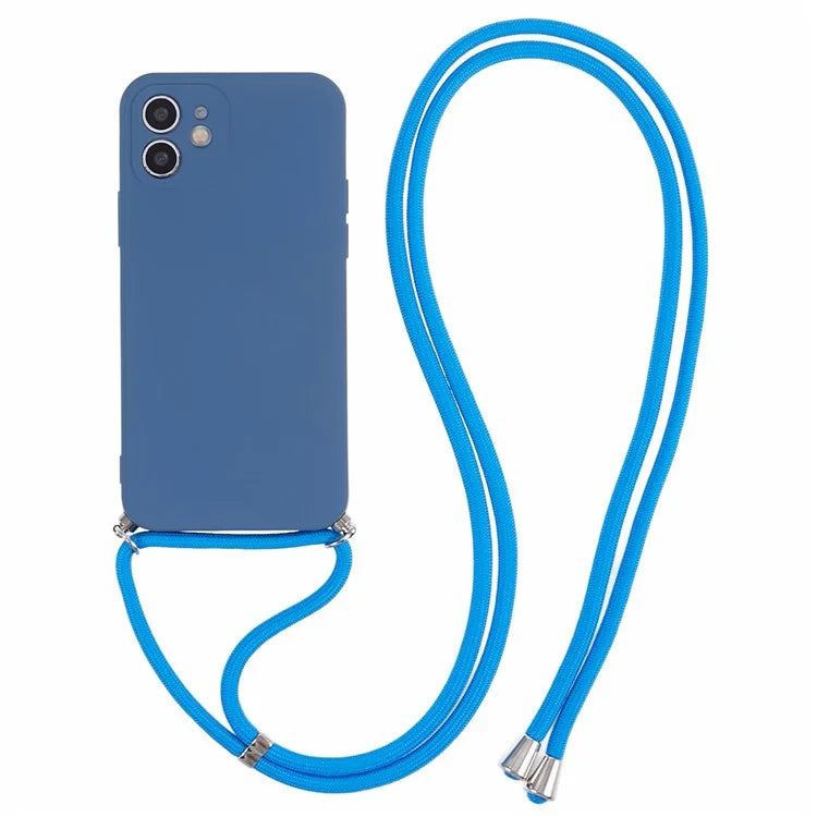 For iPhone 11 TPU Case Fiber Lining Protective Phone Cover with Long Lanyard