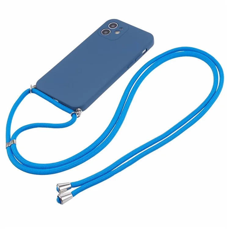 For iPhone 11 TPU Case Fiber Lining Protective Phone Cover with Long Lanyard