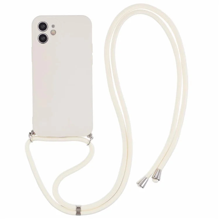 For iPhone 11 TPU Case Fiber Lining Protective Phone Cover with Long Lanyard
