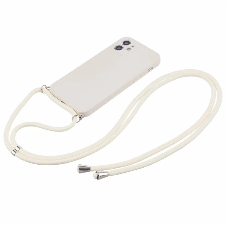 For iPhone 11 TPU Case Fiber Lining Protective Phone Cover with Long Lanyard
