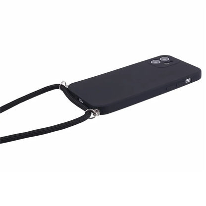 For iPhone 11 TPU Case Fiber Lining Protective Phone Cover with Long Lanyard