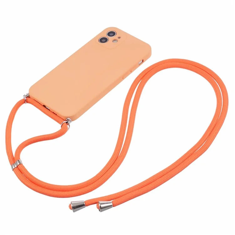 For iPhone 11 TPU Case Fiber Lining Protective Phone Cover with Long Lanyard