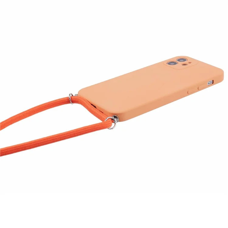 For iPhone 11 TPU Case Fiber Lining Protective Phone Cover with Long Lanyard