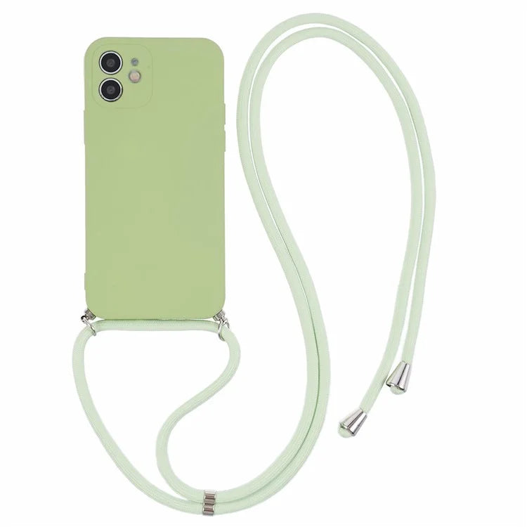 For iPhone 12 Phone Case Rubberized Soft TPU Cover with Long Lanyard