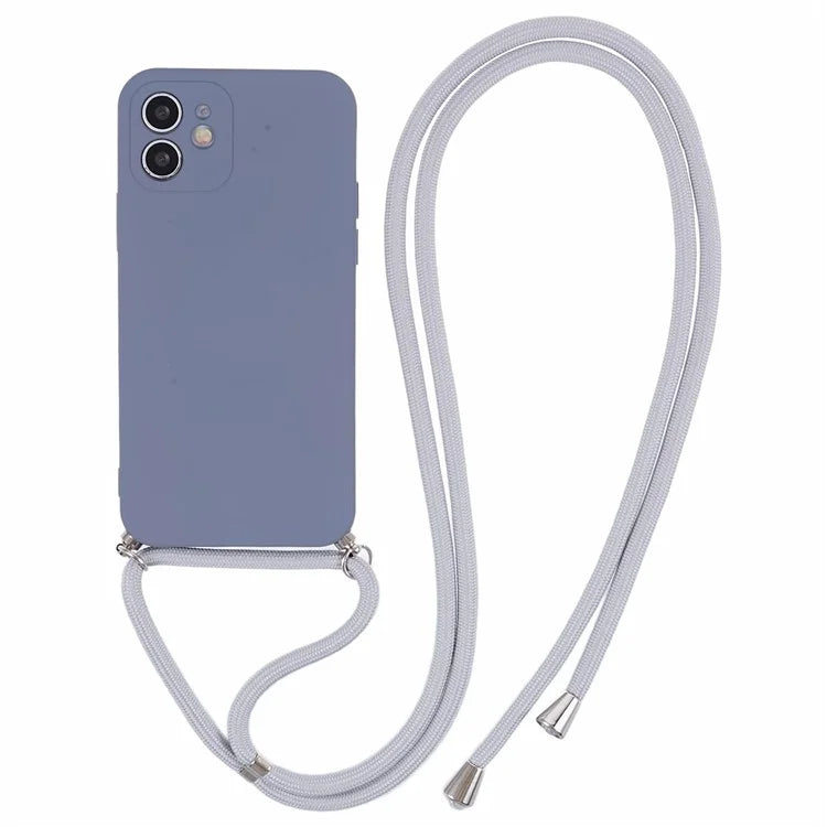 For iPhone 12 Phone Case Rubberized Soft TPU Cover with Long Lanyard