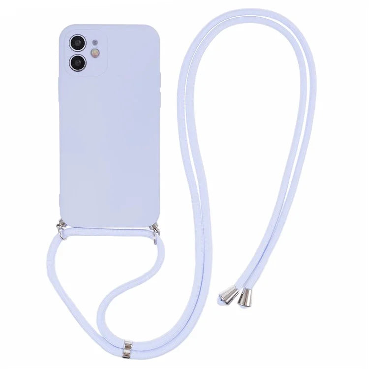 For iPhone 12 Phone Case Rubberized Soft TPU Cover with Long Lanyard