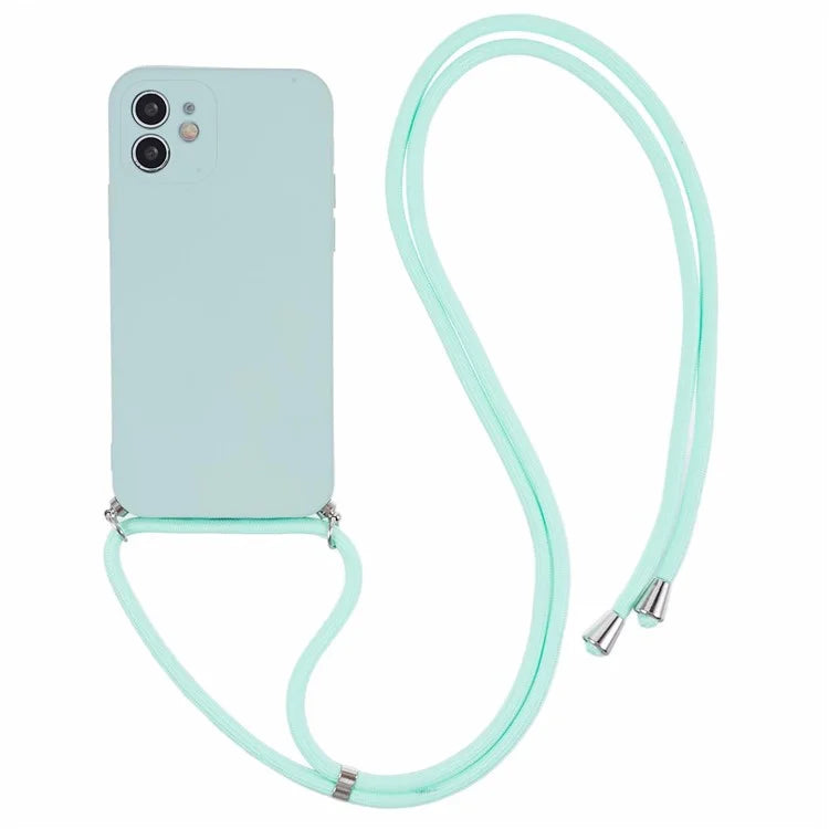 For iPhone 12 Phone Case Rubberized Soft TPU Cover with Long Lanyard