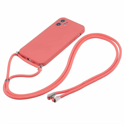 For iPhone 12 Phone Case Rubberized Soft TPU Cover with Long Lanyard