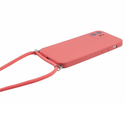 For iPhone 12 Phone Case Rubberized Soft TPU Cover with Long Lanyard
