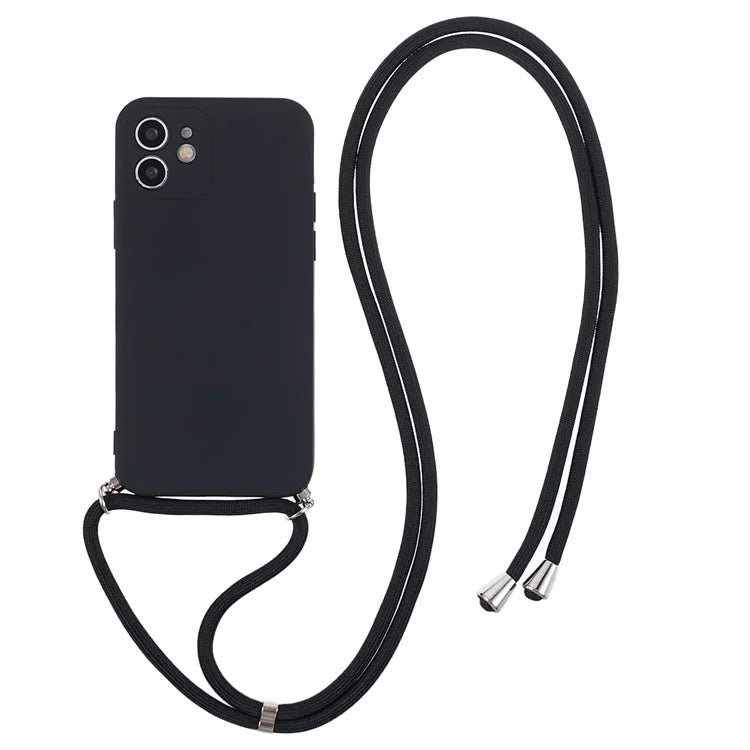 For iPhone 12 Phone Case Rubberized Soft TPU Cover with Long Lanyard