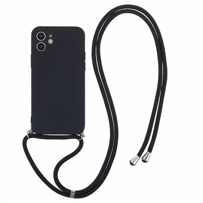 For iPhone 12 Phone Case Rubberized Soft TPU Cover with Long Lanyard
