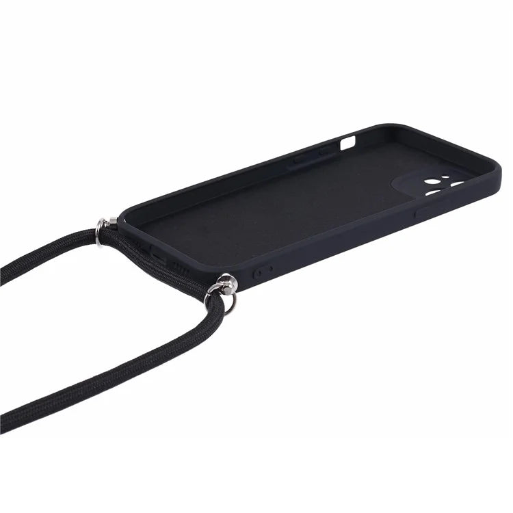 For iPhone 12 Phone Case Rubberized Soft TPU Cover with Long Lanyard