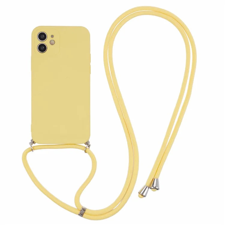 For iPhone 12 Phone Case Rubberized Soft TPU Cover with Long Lanyard