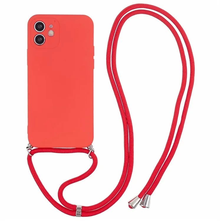 For iPhone 12 Phone Case Rubberized Soft TPU Cover with Long Lanyard