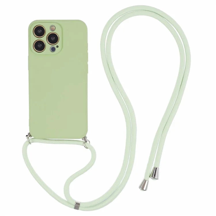 For iPhone 13 Pro Max Case Fiber Lining TPU Cover with Long Lanyard