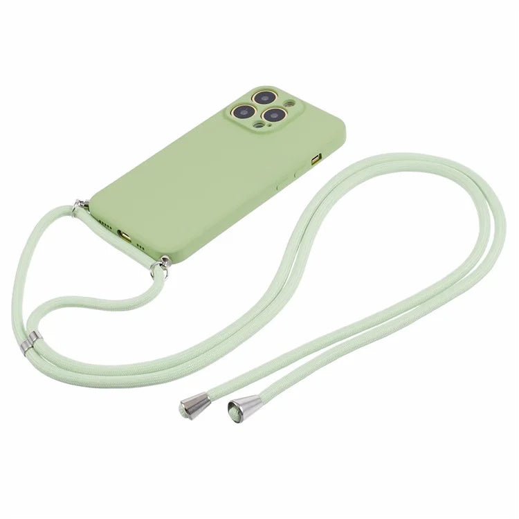 For iPhone 13 Pro Max Case Fiber Lining TPU Cover with Long Lanyard