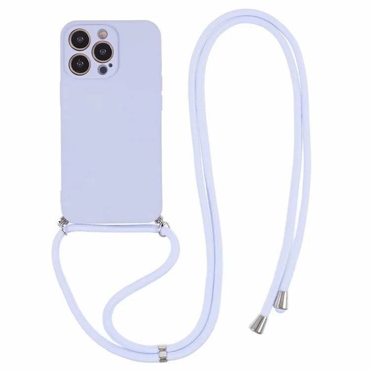 For iPhone 13 Pro Max Case Fiber Lining TPU Cover with Long Lanyard