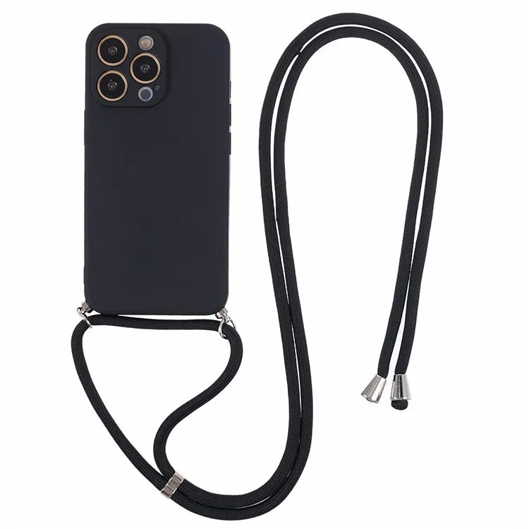 For iPhone 13 Pro Max Case Fiber Lining TPU Cover with Long Lanyard